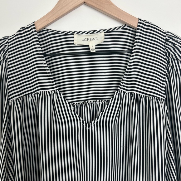 THE GREAT. Striped Silk Top Size S Long Sleeve Blouse - Picture 2 of 4